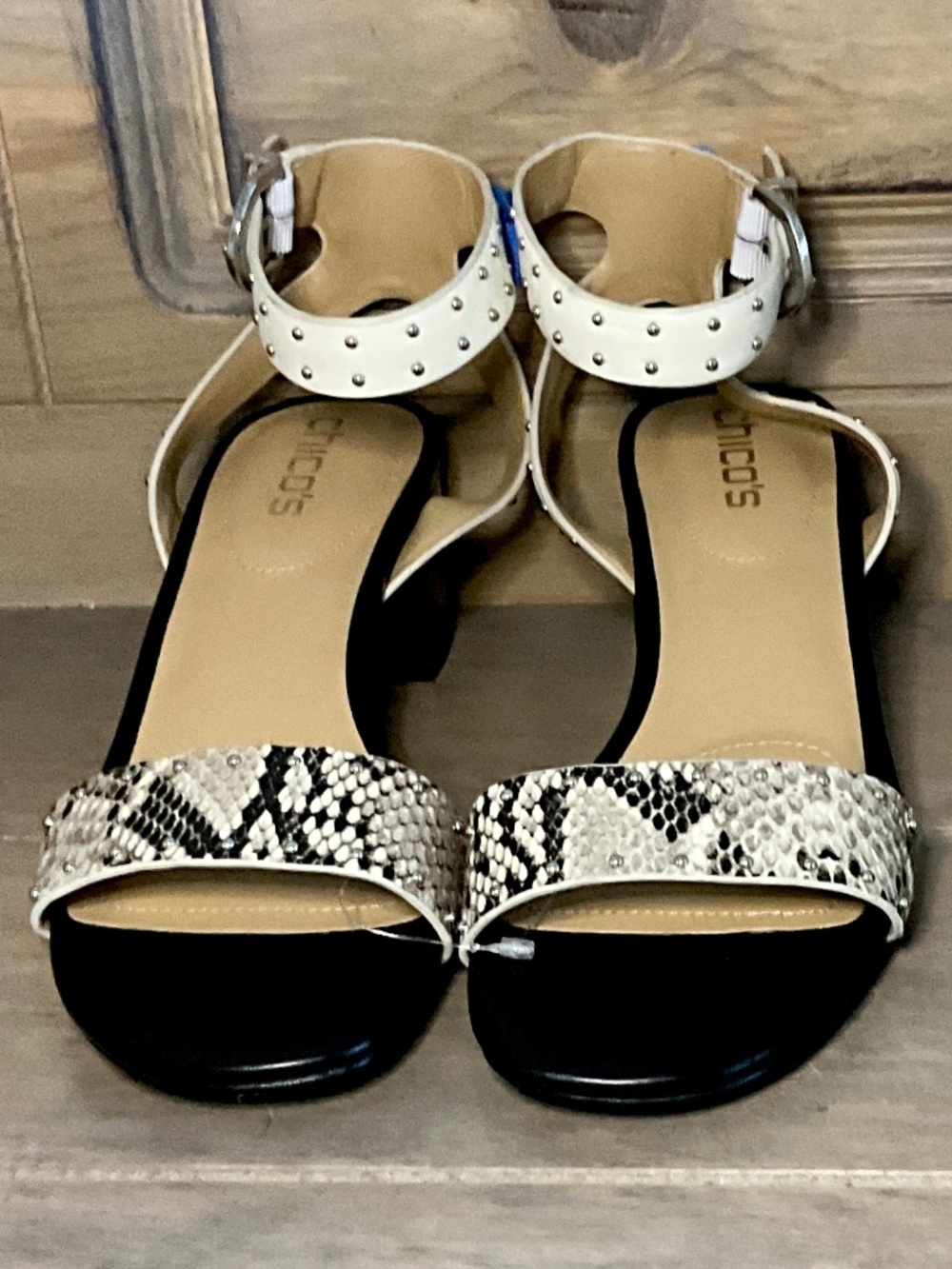 Studded Snake Print Block Heel Sandals Size 9 Chico’s NWT
